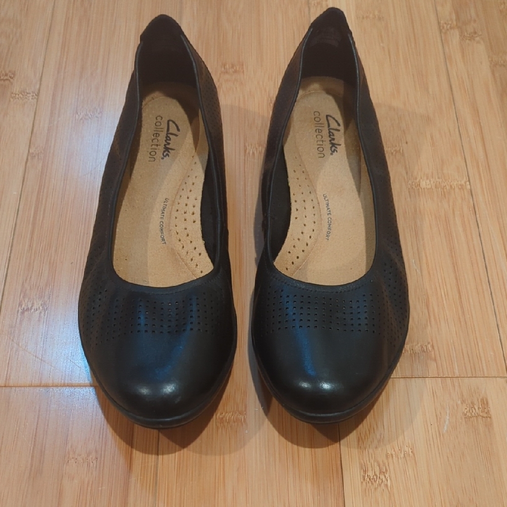 Clarks Women's Black Perforated Flats